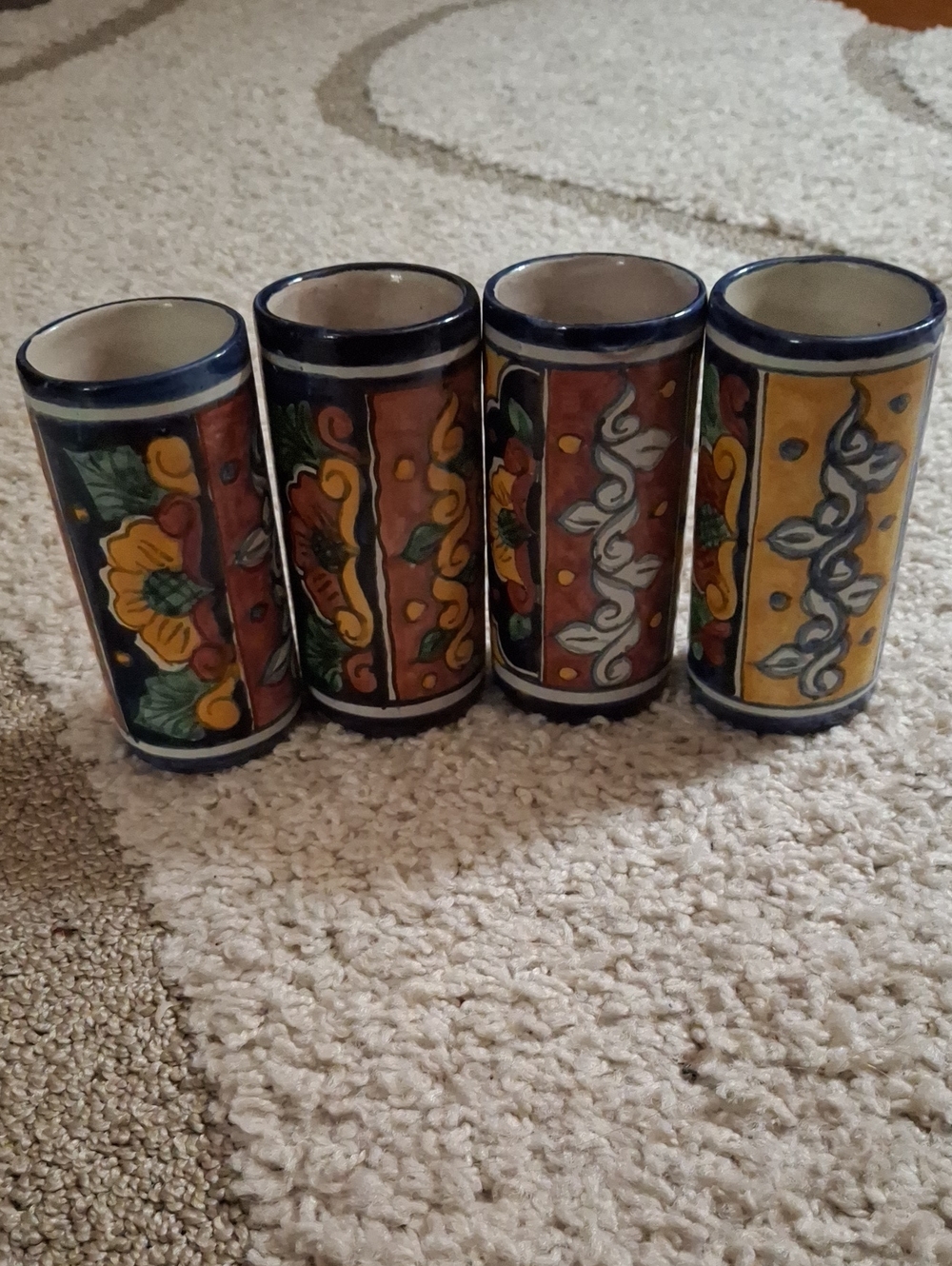 Hand-Painted Ceramic Vases — Multicolor Floral Motif